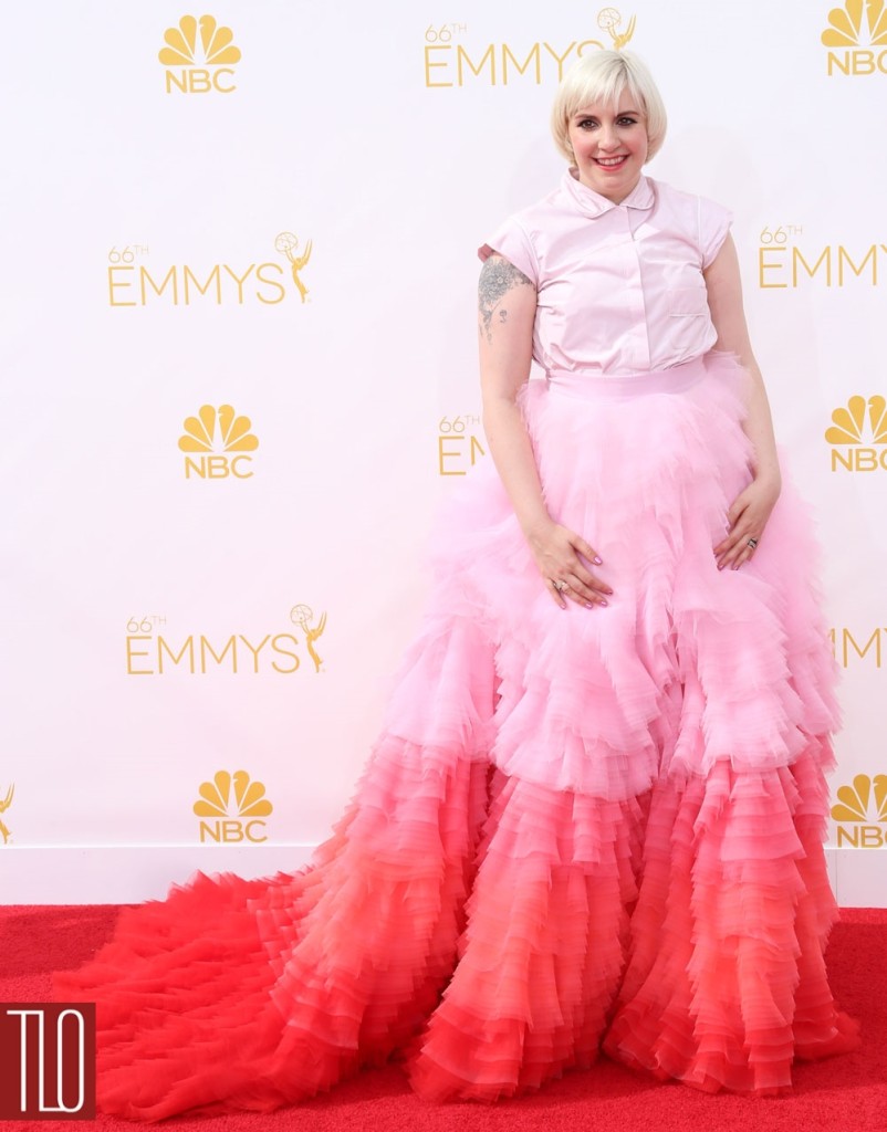 Emmys 2014 Lena Dunham In Giambattista Valli Couture Tom Lorenzo 