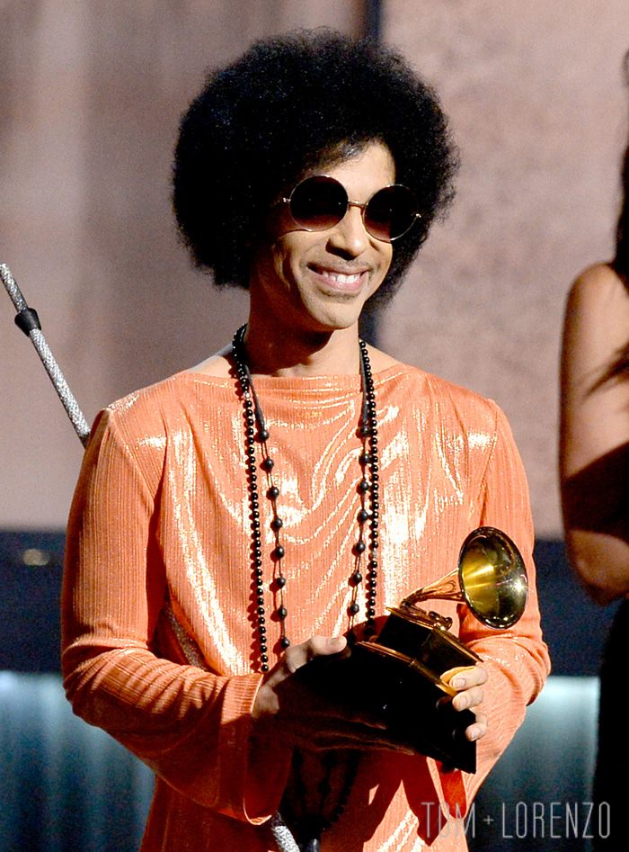 LOS ANGELES, CA - FEBRUARY 08: Musician Prince speaks onstage during The 57th Annual GRAMMY Awards at the at the STAPLES Center on February 8, 2015 in Los Angeles, California. (Photo by Kevork Djansezian/Getty Images)