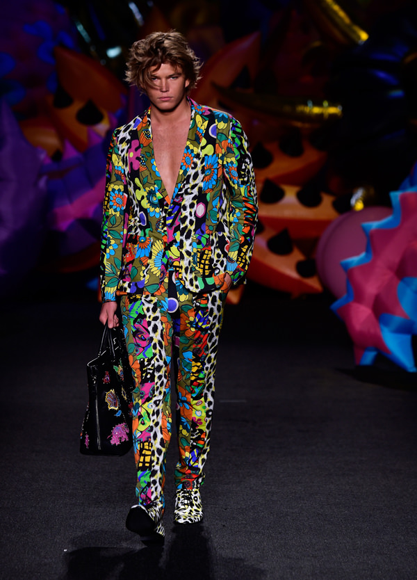LOS ANGELES, CA - JUNE 10: A model walks the runway at the Moschino Spring/Summer 17 Menswear and Women's Resort Collection during MADE LA at L.A. LIVE Event Deck on June 10, 2016 in Los Angeles, California. (Photo by Frazer Harrison/Getty Images for MOSCHINO)