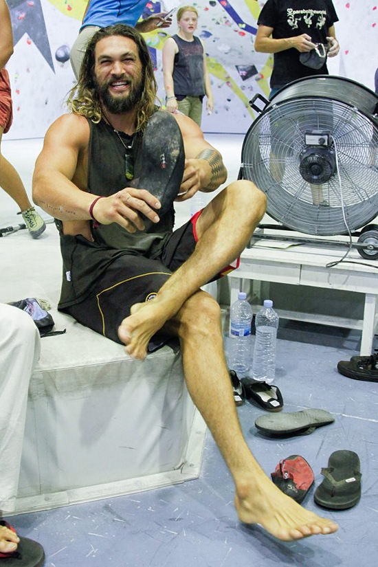 Jason Momoa Takes Part in a Climbing Contest in Barcelona 