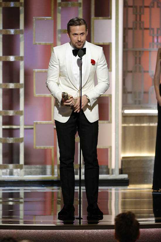 74th ANNUAL GOLDEN GLOBE AWARDS -- Pictured: Ryan Gosling, Winner, Best Actor, Motion Picture - Musical or Comedy, at the 74th Annual Golden Globe Awards held at the Beverly Hilton Hotel on January 8, 2017 -- (Photo by: Paul Drinkwater/NBC)
