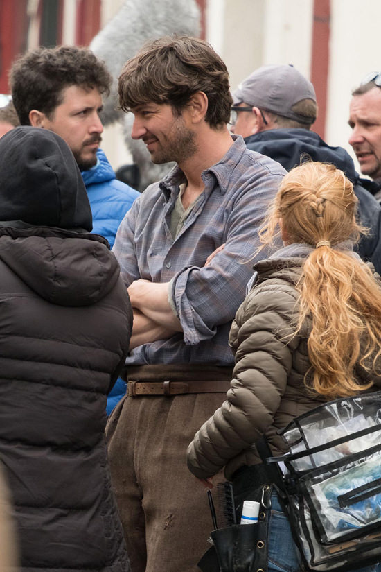 Lily James and Michiel Huisman on the Set of "Guernsey 