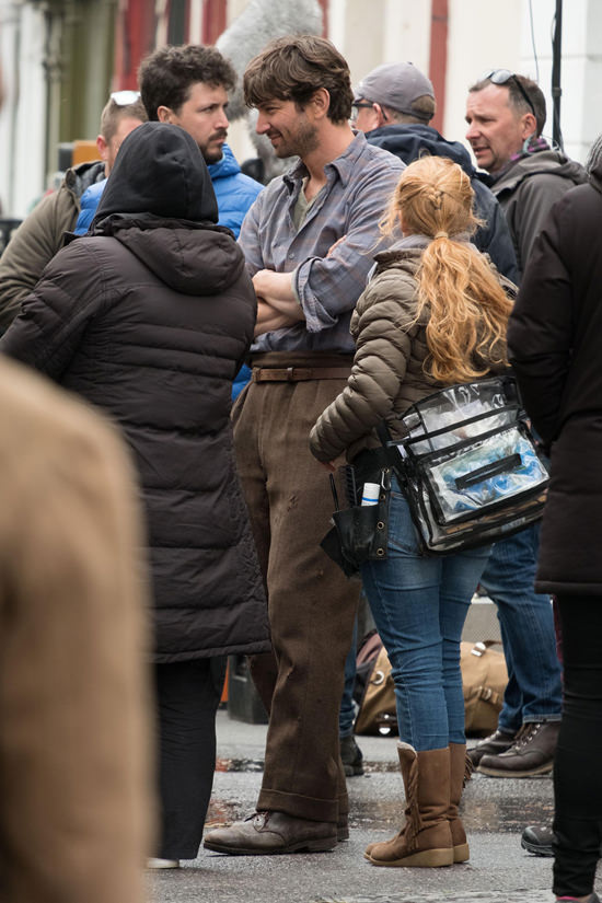 Lily James and Michiel Huisman on the Set of "Guernsey 