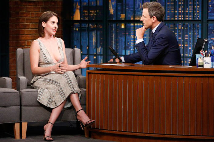 Alison Brie Takes the Plunge on "Late Night with Seth Meyers" .