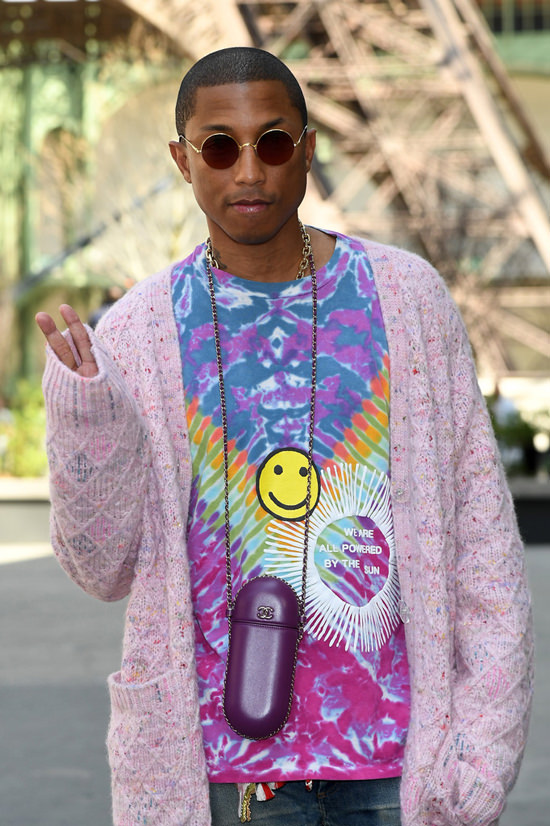 Pharrell Williams Sports a Pink Sweater and Clutch at the Chanel ...