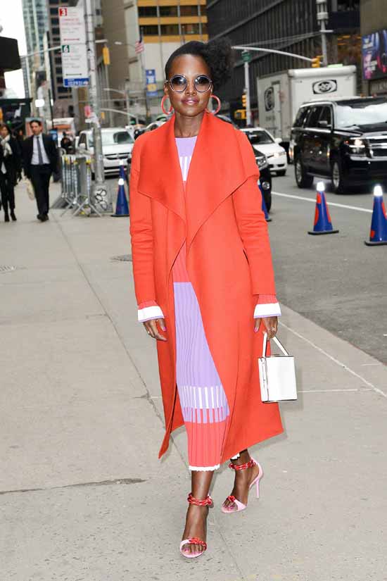 Splurge: Lupita Nyong'o's The Late Show With Stephen Colbert Alessandra  Rich Fall 2015 Pinstripe Jumpsuit and ZAC Zac Posen Eartha Iconic Soft Top  Handle Bag, The Fashion Bomb Blog