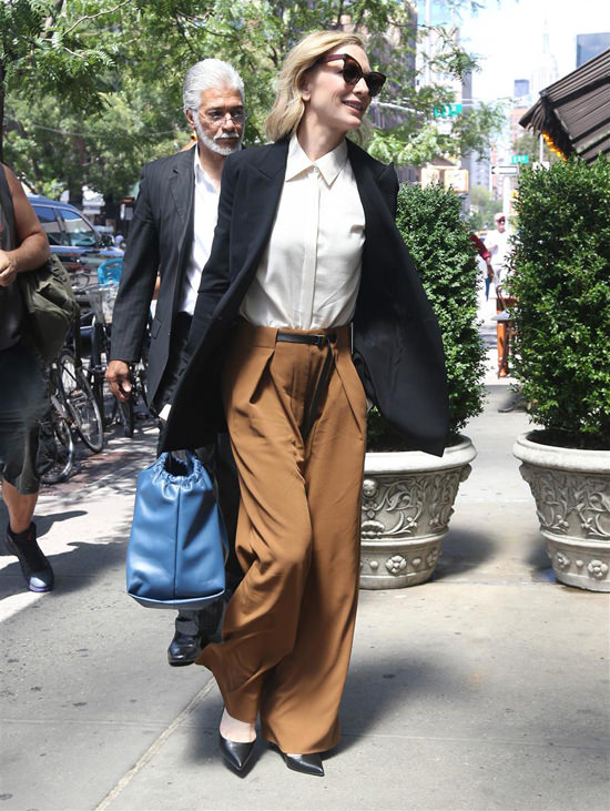 Cate Blanchett Is Sharply Suited In Chunky Loafers In NYC