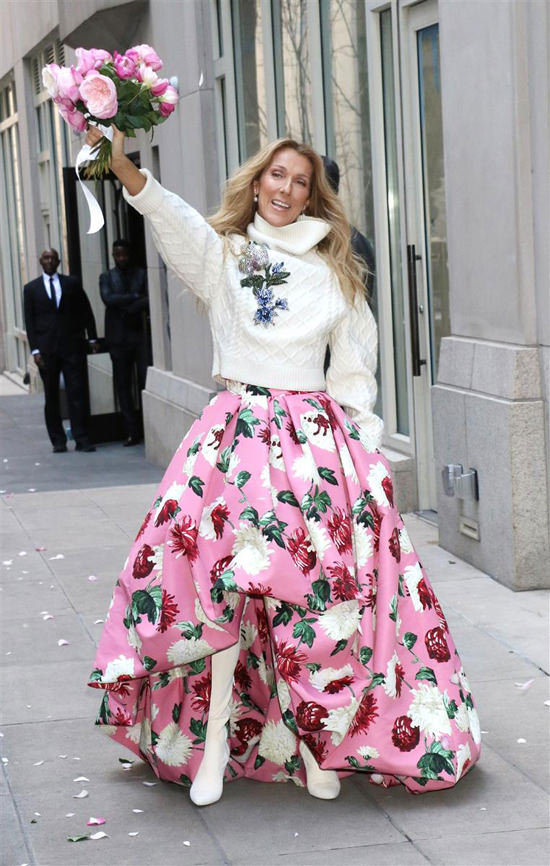 Céline Dion in Oscar de la Renta Out and About in NYC - Tom + Lorenzo