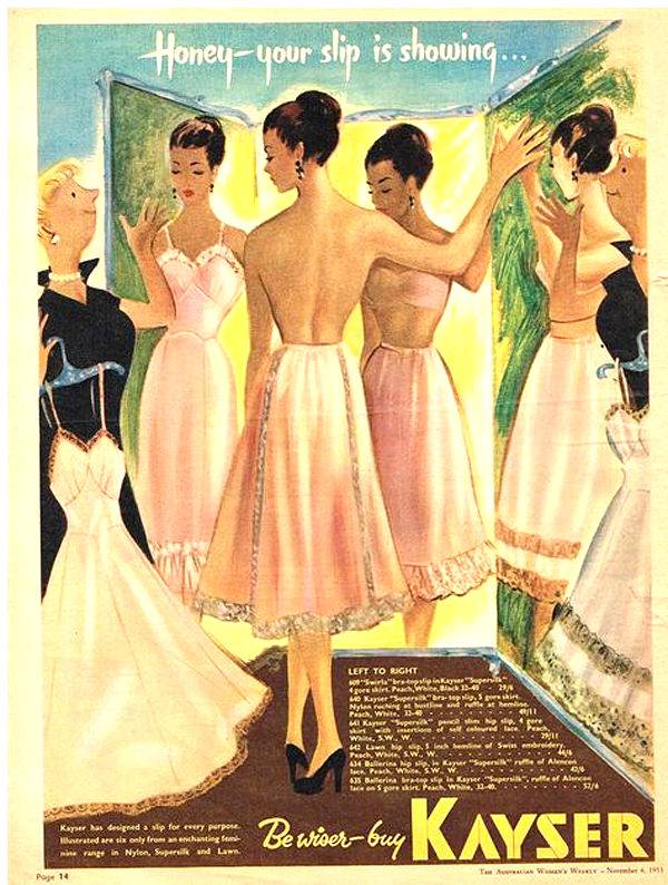 1951 women's Corette slip and bra vintage lingerie fashion ad