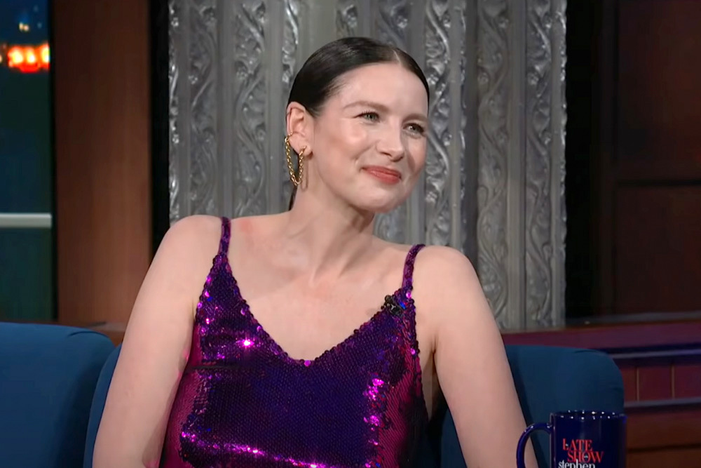 “Belfast” Star Caitriona Balfe in Loewe on the “The Late Show With