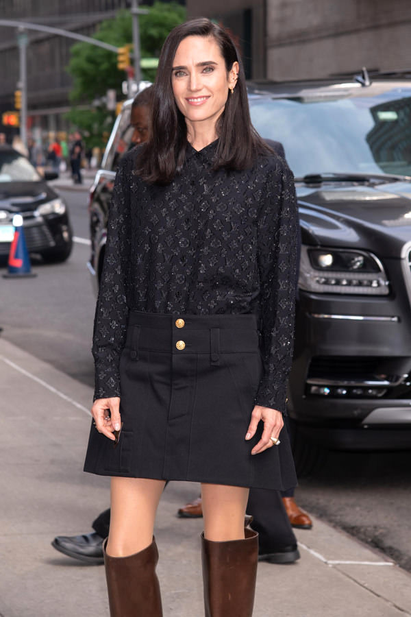 WornOnTV: Jennifer Connelly's black sweater and mini skirt on Live with  Kelly and Ryan