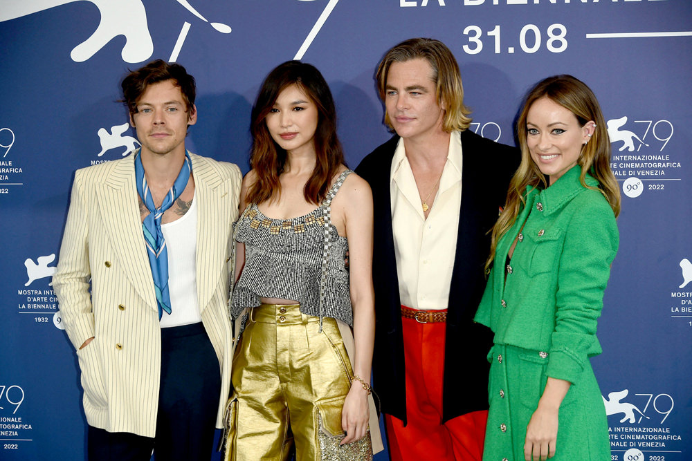 Harry Styles Joins 'Don't Worry Darling' Co-Stars at Venice Film Festival  Photo Call: Photo 1355998, 2022 Venice Film Festival, Chris Pine, Gemma  Chan, Harry Styles, Olivia Wilde Pictures