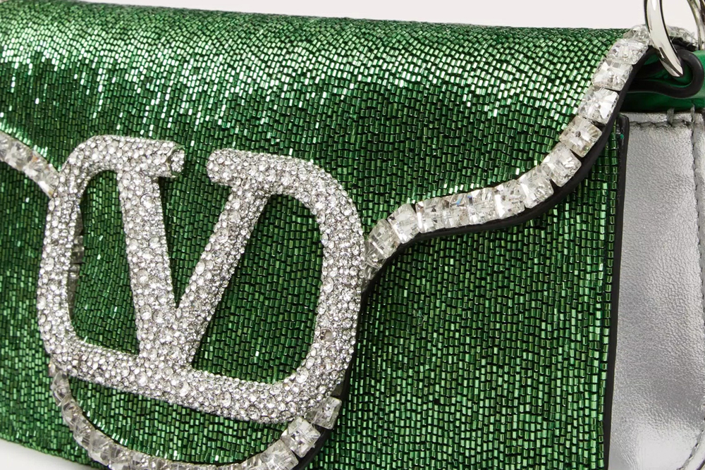 Valentino Garavani Locò Embroidered Small Shoulder Bag in Green