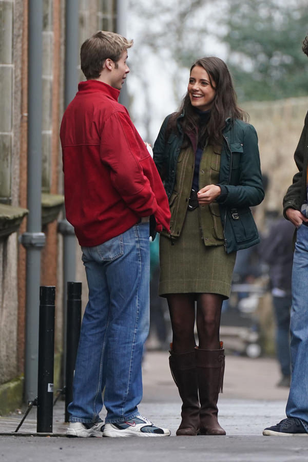 Ed McVey as Prince William and Meg Bellamy as Kate Middleton on the Set ...