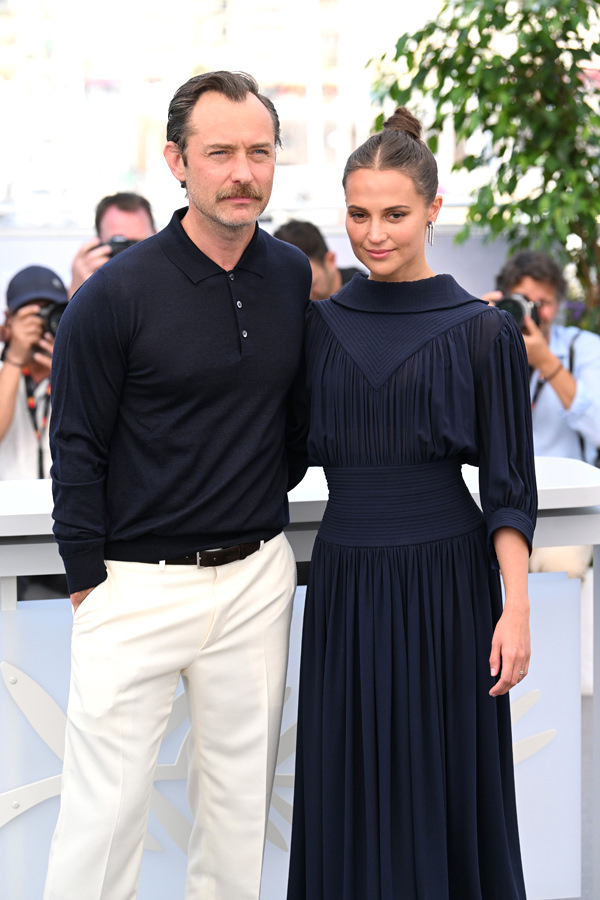 Alicia Vikander wore navy Louis Vuitton dress @ Firebrand Cannes photocall