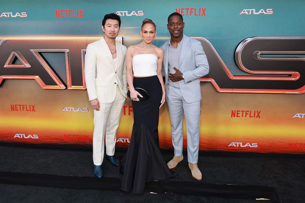 Simu Liu, Jennifer Lopez and Sterling K. Brown at the ATLAS Los Angeles ...