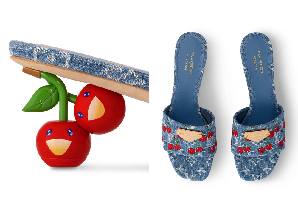 希少コラボ【LOUIS VUITTON x TM】Cherry Lily Flat Mule Raffia Louis Vuitton Cherry Lily Flat Mule x Takashi Murakami