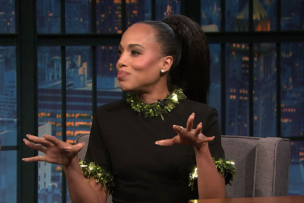 Kerry Washington Promotes THE WHOOPI MONOLOGUES on LATE NIGHT WITH SETH MEYERS in Brandon Maxwell